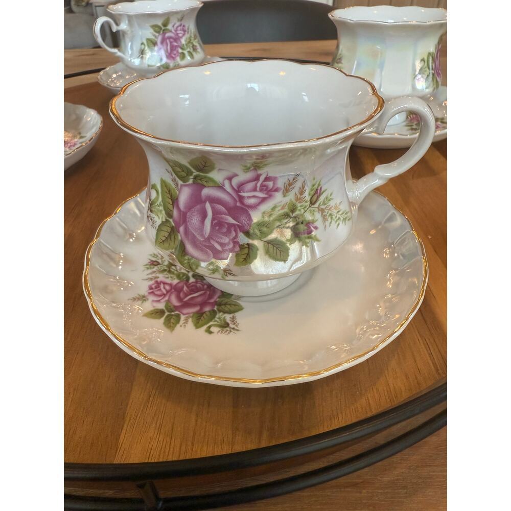 Ukrainian Korosten Porcelain USSR Soviet Russian Luster 4 Tea Cup & Saucer Sets - Picture 3 of 9